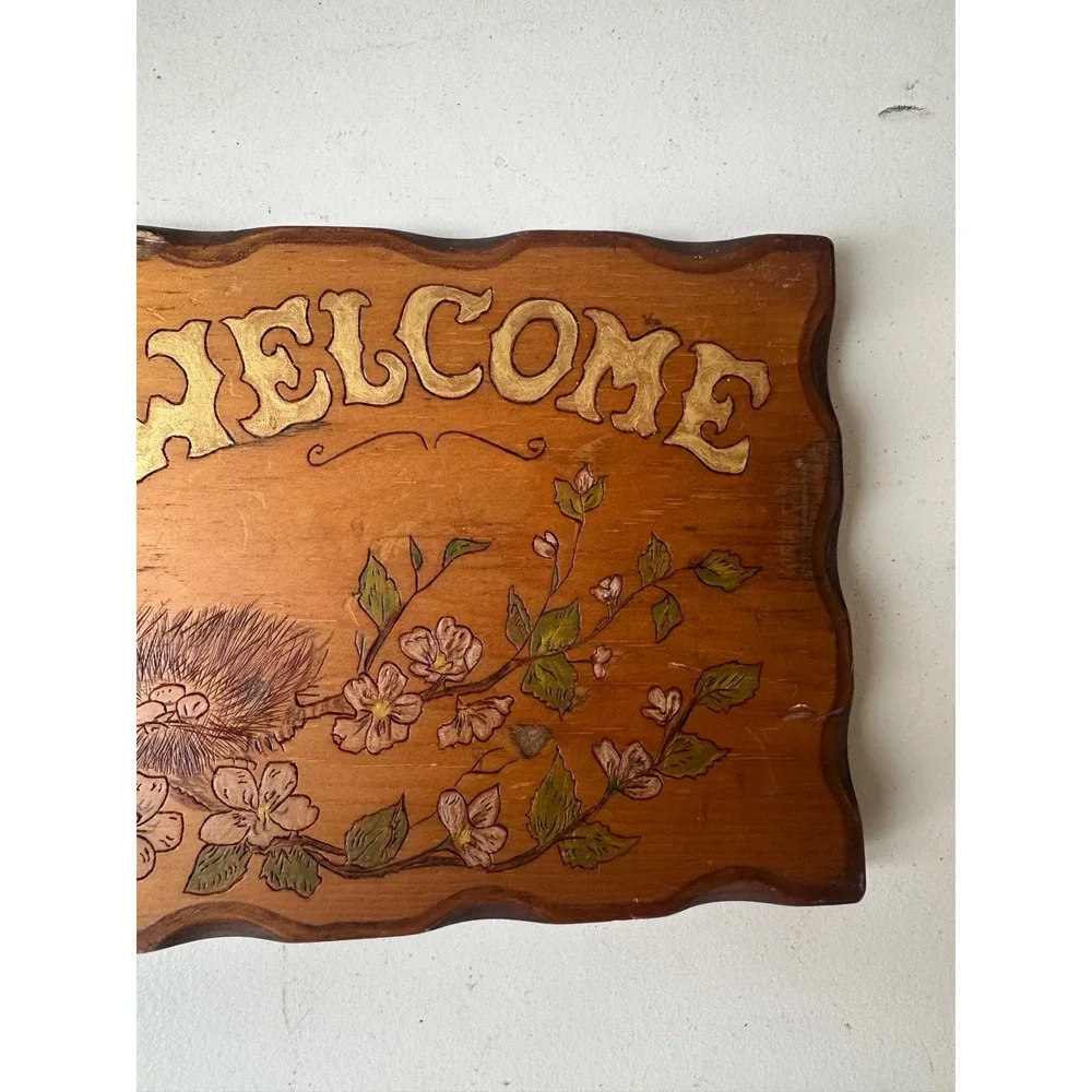 Vtg Welcome Sign Wood Bird Nest Plaque Rustic Cottagecore Wall Art